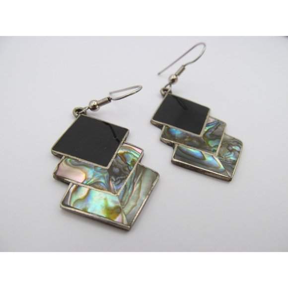 Alpaca Mexico Abalone Black Enamel Pierced Earrings - Picture 8 of 12